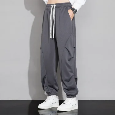 Plus Size Loose-Fit Fleece-Lined Men's Pants Casual Sports Trousers Footed Winter New Style Student Leisure Pants 8XL 7XL 6XL 3