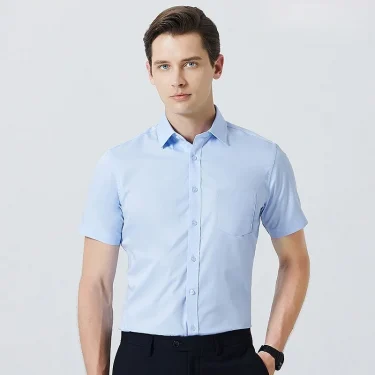 Business Dress Shirt Men Short Sleeve Autumn Spring Fashion Solid Casual Formal White Work Office Simple Basic Man Clothe S-7XL 4