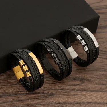 Hot Leather Bracelet For Men High Quality Multilayer Braided Rope Magnet Buckle Beaded Leather Bracelet Man Fashion Jewelry Gift 4