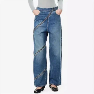 Women's jeans New retro pure cotton low waist straight leg pants for summer 2025 Asymmetric zipper decoration women's pants y2k 1