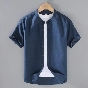 Cotton Linen Hot Sale Men's Short-Sleeved Shirts Summer Streetwear Plain Color Stand Collar Casual Beach Style Plus Size M-3XL 4