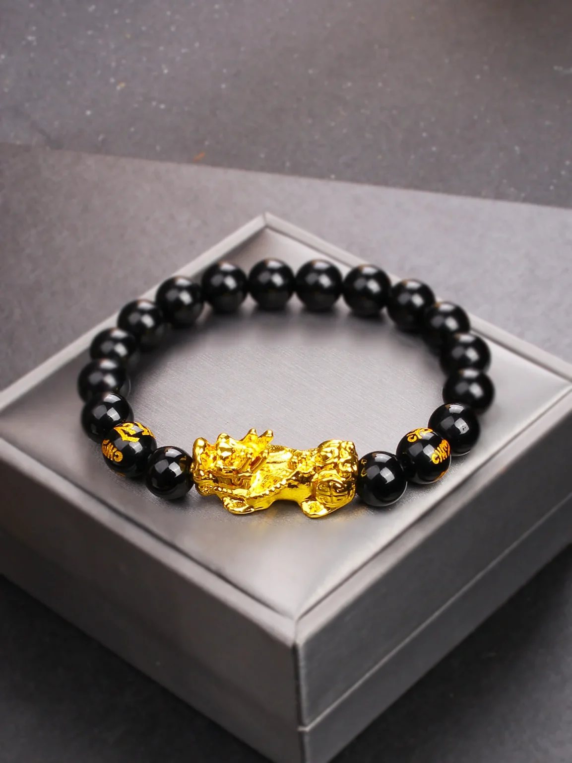 Gold Color Pi Xiu Bracelets Women Feng Shui Obsidian Wealth Pi Yao Bracelets Men 10m Dragon Mantra Bead Bangle Lucky Jewelry New 5