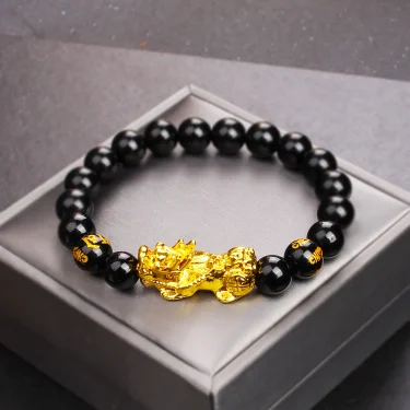 Gold Color Pi Xiu Bracelets Women Feng Shui Obsidian Wealth Pi Yao Bracelets Men 10m Dragon Mantra Bead Bangle Lucky Jewelry New 5