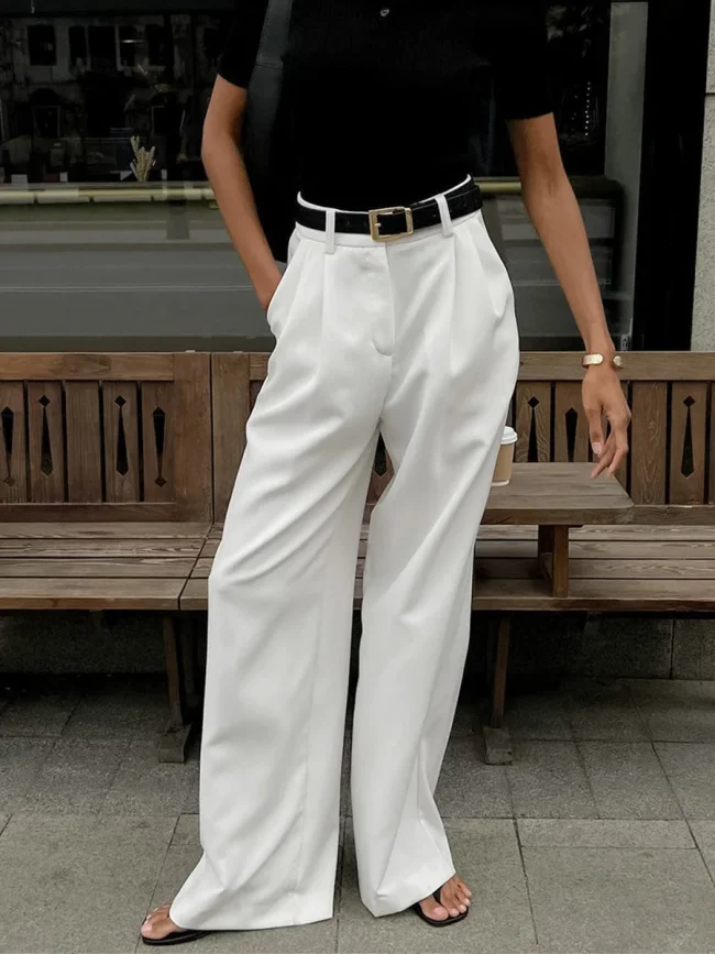 Bornladies White Loose Pants Women's 2025 Autumn/Winter New High Waist Office Lady Wide Leg Pants Temperament Casual Trousers 4