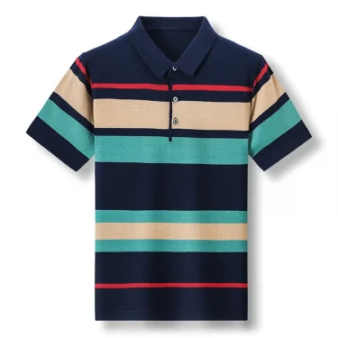 2024 Summer New Men's Knitted Stripe Short Sleeved POLO Shirt Comfortable and Cool Casual Fashion T-shirt 5