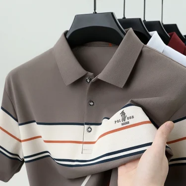 Luxury men's short sleeved polo shirt summer fashion hot selling striped top badge original design golf casual business T-shirt 3