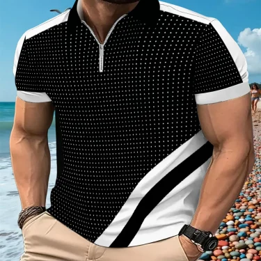 New summer 2025 European and American fashion sports POLO shirt button men's leisure and fitness short-sleeved polo shirt 2