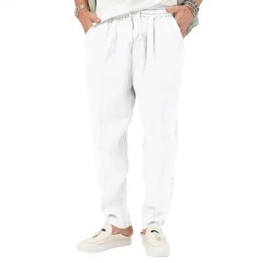 Men's Summer New Style Casual Cotton-Linen Long Pants Fashionably Loose-Fitting Straight Leg with Elastic Waist Outdoor Sports P 2