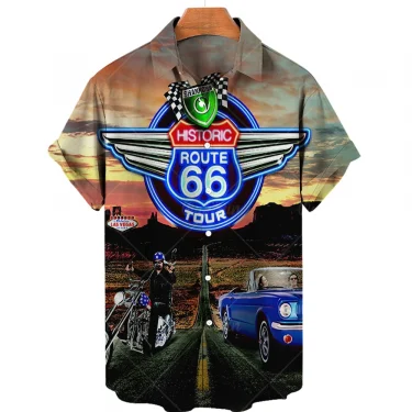 66 Route Biker Men's Shirt 3d Motorcycle Girls Route 66 Shirt For Men American Short Sleeve Oversized Tops Tee Shirt Man Travel 3