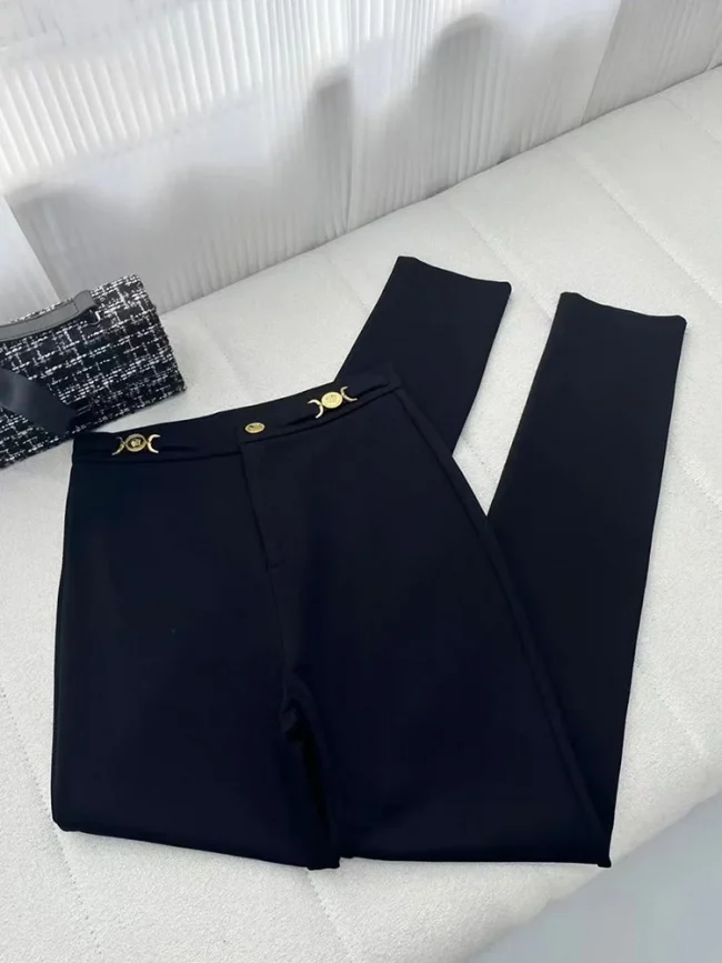 Retro luxury spring pants new black leggings fashion Joker feet pants wearing elastic high waist pencil pants. 4