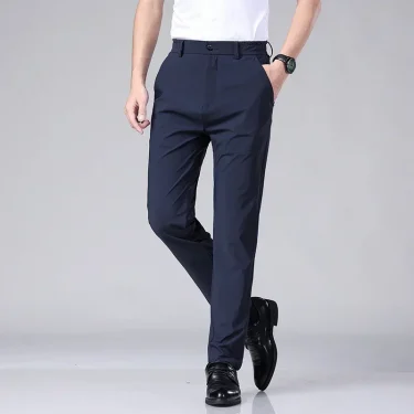 2025 Summer New Men's Ultra-thin Casual Pants High Elastic Quick-drying Ice Silk Soft Solid Color Business Straight Trousers 5