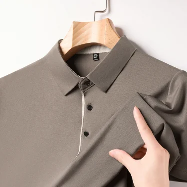 New High-end Ice Silk POLO Men's Short Sleeved T-shirt with Flip Collar, Casual, Sweat Absorbing, Breathable Polo Shirt 3