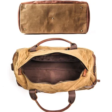 WaterProof Waxed Canvas Leather Men Travel Bag Hand Luggage Bag Carry On Large tote Vintage Men Duffle Weekend Bag big Overnight 5