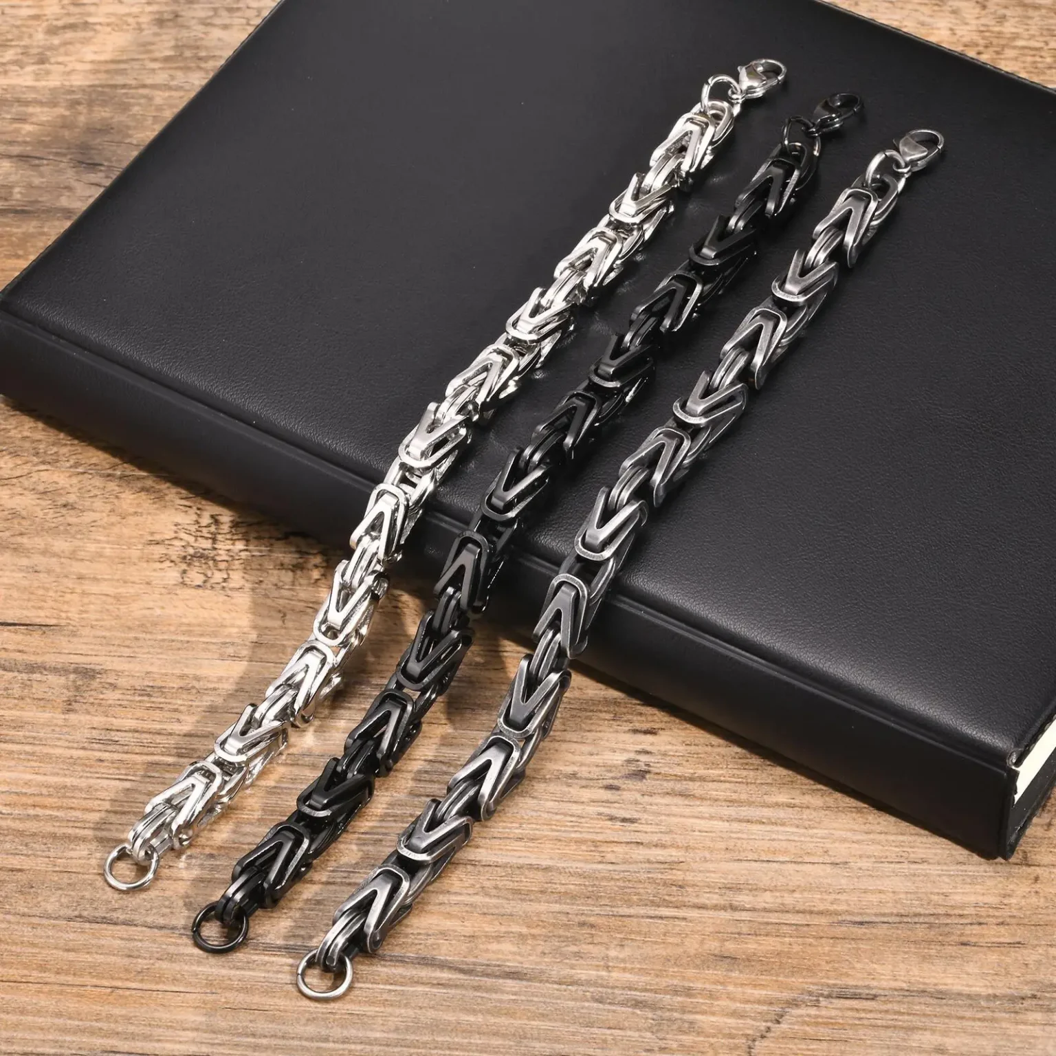 Chunky Byzantine Chain Bracelets for Men Boys,V-shape Stainless Steel Chain Link Wristband,Vintage Rock Punk Jewelry 5