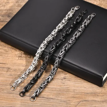 Chunky Byzantine Chain Bracelets for Men Boys,V-shape Stainless Steel Chain Link Wristband,Vintage Rock Punk Jewelry 5