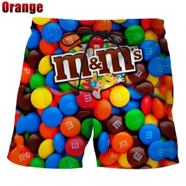 Funny M&M's Chocolate Bean Beach Shorts Men 3D Printed M&M Board Shorts Swimsuit Bermuda Swim Trunks Cool Kids Ice Shorts Pants 2