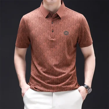 New Men's Business Casual Short Sleeved Shirt with Badge Solid Color Polo Shirt Fashionable Breathable Comfortable Versatile Top 4