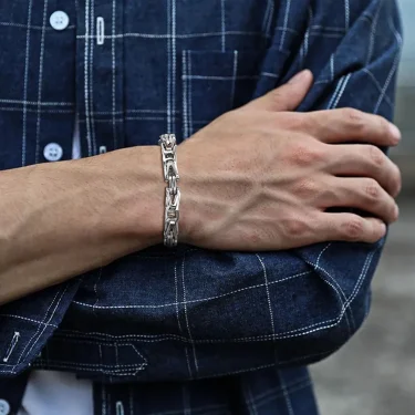 Chunky Byzantine Chain Bracelets for Men Boys,V-shape Stainless Steel Chain Link Wristband,Vintage Rock Punk Jewelry 2