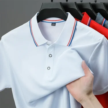 2025 New Men's Casual Solid Color Short Sleeved Polo Shirt Summer Fashionable and Comfortable Versatile Top 5