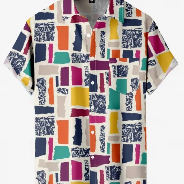 Mens Shirt Short Sleeve Geometric Print Button Down Shirt Summer Beach Shirt Camping Shirt Short Sleeve Mens Formal Shirt 3