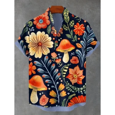 Men's Indian Folk Floral Print Shirt Pocket Short Sleeve Hawaiian Shirt Harajuku Hip Hop Streetwear Holiday Casual Tops 2