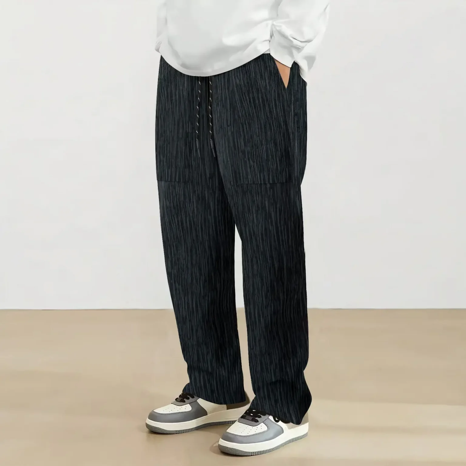 Spring new men's pants 2025 fashion corduroy high quality super casual trend for young men straight pants wide leg pants 2
