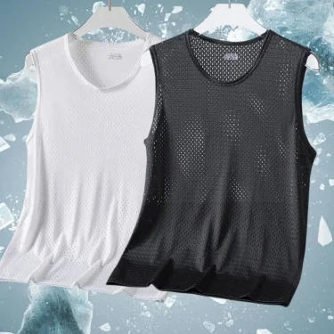 Summer Quick-Drying Sleeveless T-shirt Men Tops Ice Silk Mesh Men Tank Top Mesh Men Clothing Casual Bodybuilding Vest Cool Shirt 3