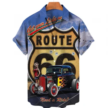 66 Route Biker Men's Shirt 3d Motorcycle Girls Route 66 Shirt For Men American Short Sleeve Oversized Tops Tee Shirt Man Travel 1
