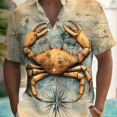 Summer Men's 3D Printed Marine Organism Graphic Shirt Hawaiian Casual Shirts Button Up Short Sleeve Shirts No Pocket 2