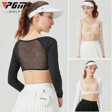 Pgm Summer Golf Lady Sunscreen Shirts Long-sleeved Cooling Golf Shawl Women Sports Ice Silk Crop Top Anti-UV Arm Sleeve Cardigan 1
