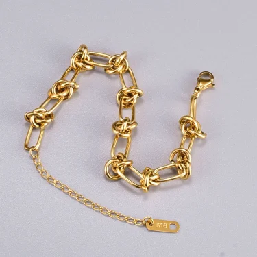 New Stainless Steel Gold colour Knotted Chain Bracelet Fashion Jewelry for Women Men Hip Hop Twisted Link Bracelets 3