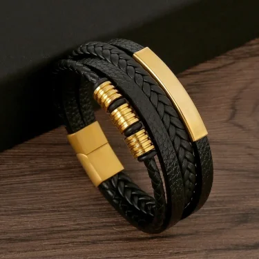 Hot Leather Bracelet For Men High Quality Multilayer Braided Rope Magnet Buckle Beaded Leather Bracelet Man Fashion Jewelry Gift 3