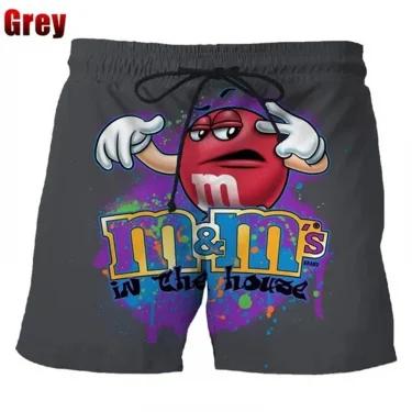 Funny M&M's Chocolate Bean Beach Shorts Men 3D Printed M&M Board Shorts Swimsuit Bermuda Swim Trunks Cool Kids Ice Shorts Pants 5