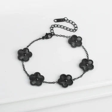Light Luxury Fashion Stainless Steel Five Leaf Flower Adjustable Bracelet Vintage for Men Women Fashion Wrist Jewelry Clover 2
