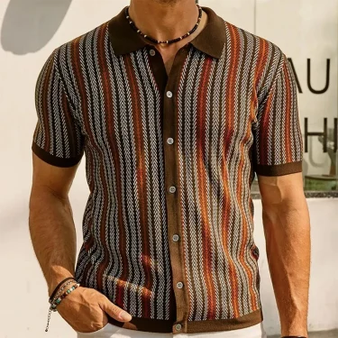 Vintage Short Sleeve Polo for Men, Buttoned Cardigan, Leisure Knit, Summer 2025 2