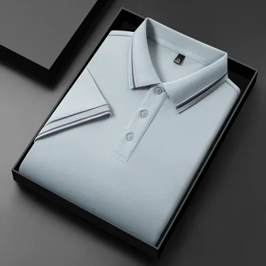 2025 New Men's Business Casual Short Sleeved Shirt Solid Color Polo Shirt Fashionable Breathable Comfortable Versatile Top 2