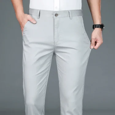 Men's Business Pants Classic Straight Elasticity Fashion Casual Pants Bamboo Fiber Thin Breathable Formal Office Trousers 2