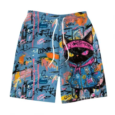 Men's Hawaiian Swimming Trunks 3D Graffiti Kitten Macaron Print Shorts quick-drying Outdoor Leisure Sports Fashion men's Shorts 4