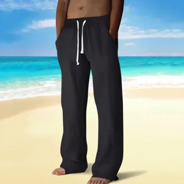 Spring and summer men's casual Long pants loose and breathable solid color Long pants cotton and linen drawstring Long pants 4