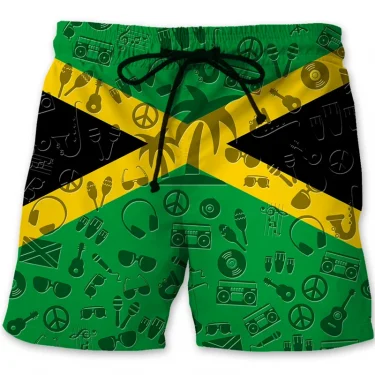 Jamaica 3D Printed Beach Shorts For Men Jamaican Flag Pattern Surf Board Shorts Summer Vacation Swim Trunks Quick Dry Ice Shorts 4