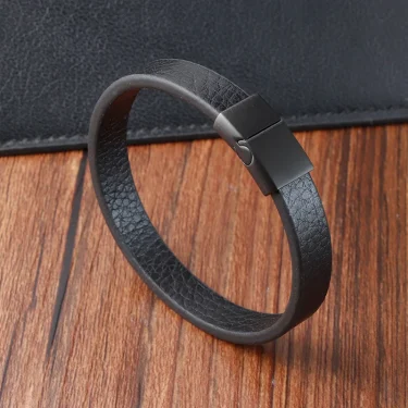 Fashion Braided Rope Wrap Black Leather Bracelets for Men Classic Style Stainless Steel Bangle Couple Charm Jewelry Gifts 4