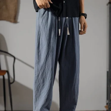 Japenese Cotton Linen Pants Men Summer Straight Casual Ice Silk Sweatpants Male Wide leg Oversize Linen Trousers 2024 New 5