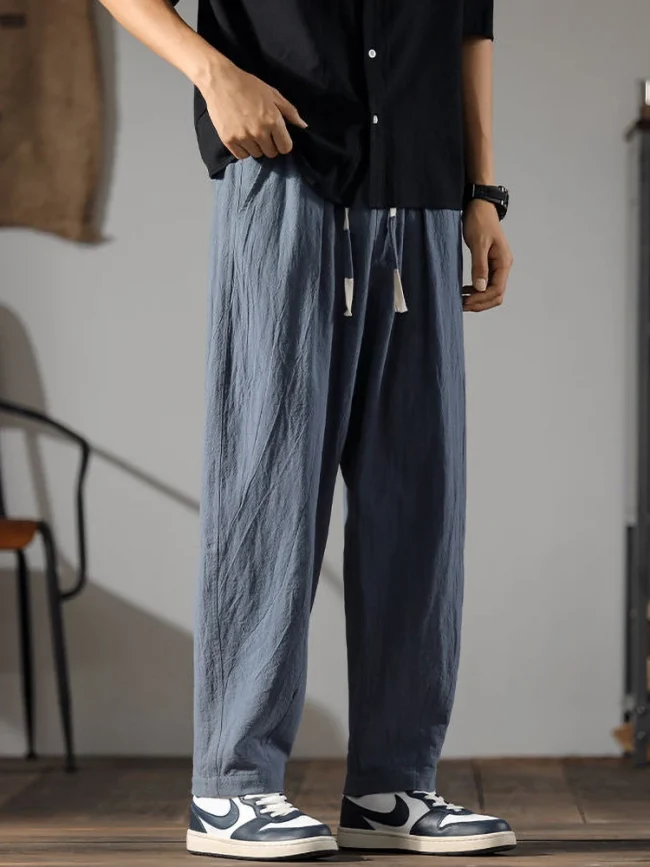 Japenese Cotton Linen Pants Men Summer Straight Casual Ice Silk Sweatpants Male Wide leg Oversize Linen Trousers 2024 New 5