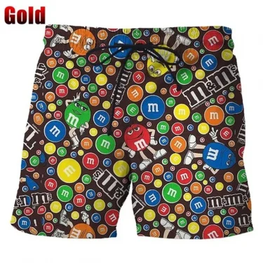 Funny M&M's Chocolate Bean Beach Shorts Men 3D Printed M&M Board Shorts Swimsuit Bermuda Swim Trunks Cool Kids Ice Shorts Pants 4