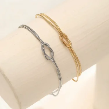 LATS Simple Metal Handmade Knot Couple Bracelet for Women Men Gold Silver Color Valentine's Day Fashion Jewelry Gifts 1