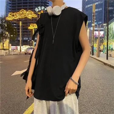 Men's Plus Size Bottoming Shirt Summer New Loose Thin Sleeveless O-Neck Casual Tank Tops Fashion Street Casual Men Clothing 6