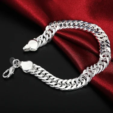 925 Sterling Silver Exquisite Solid Chain Bracelet Fashion Charm Women Men Solid Wedding Cute Simple Models Jewelry 5