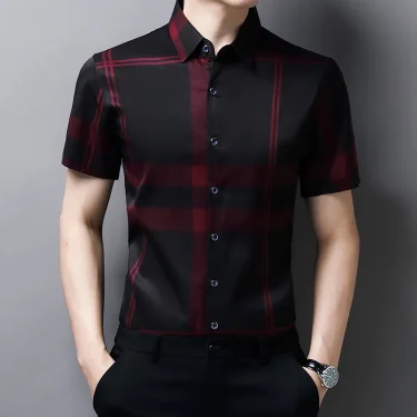 Men's business casual short sleeved shirt Men's plaid shirt 3