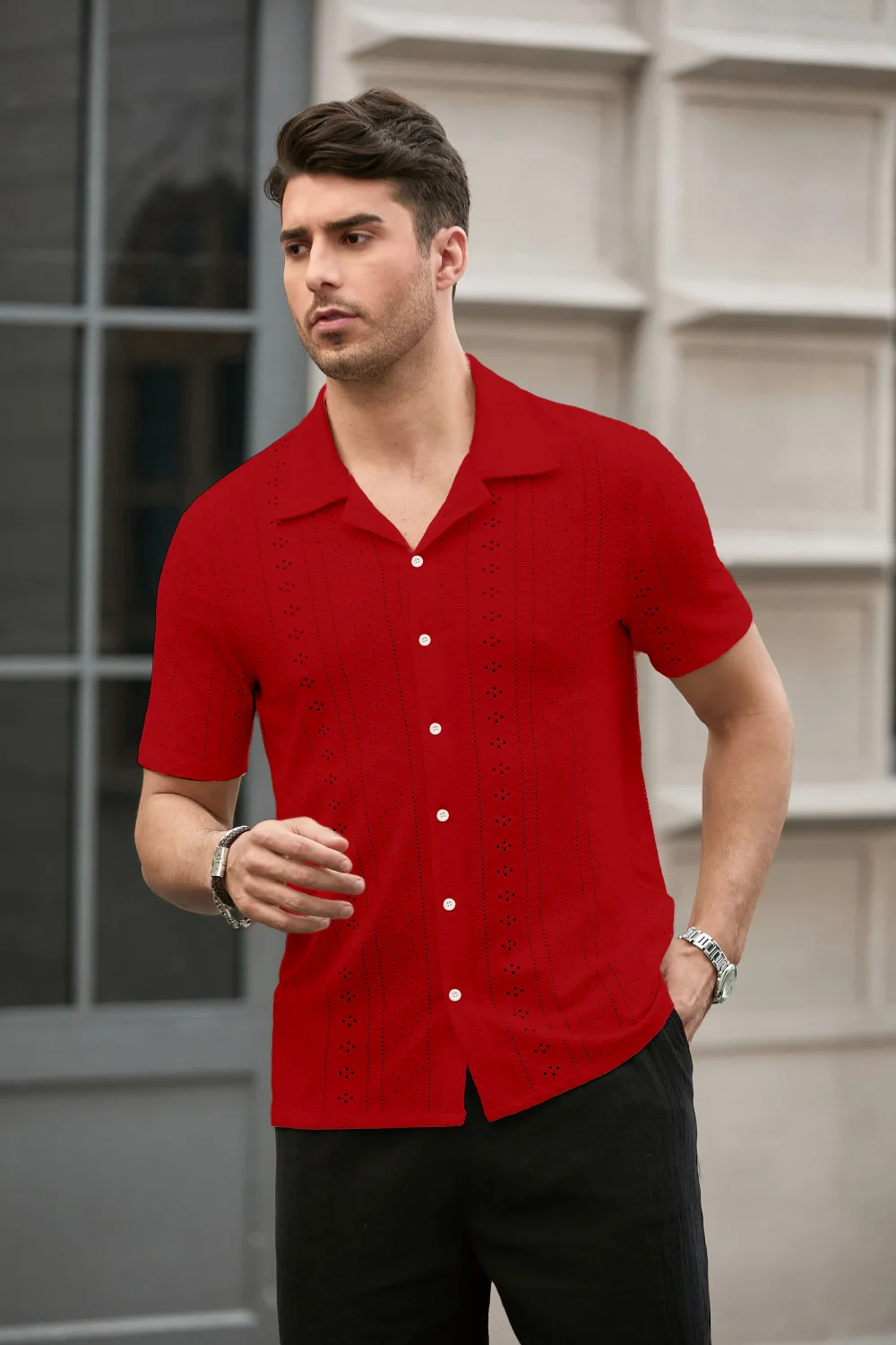 New Mens Short Sleeve Shirt Summer Youth Trend Casual Fashion Business Breathable Thin Pure Color Short Sleeve Collar Shirt Top 3