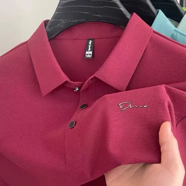 Summer New Men's Ice Silk Lapel Polo Casual Pure Color Versatile Short-Sleeved T-Shirt Tops for Men 6